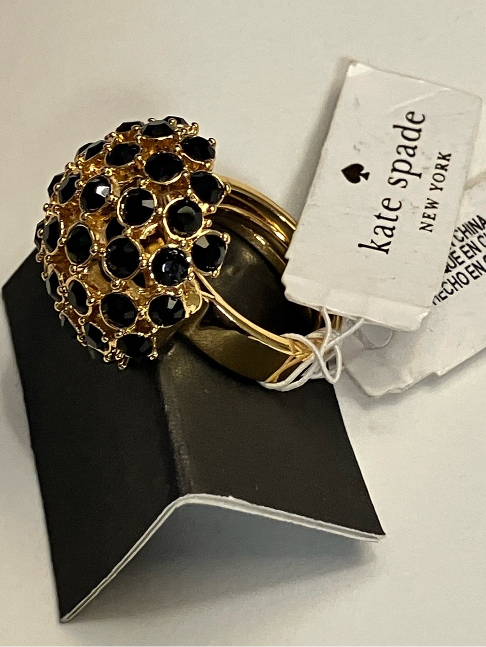 Y2K NWT Kate Spade New York Dome Cocktail Ring Gold Black Crystal Cluster SZ 8